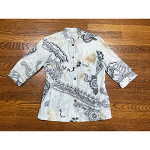 Citron Santa Monica Black & White Silk Blend Button Down Blouse Women's Size PXS